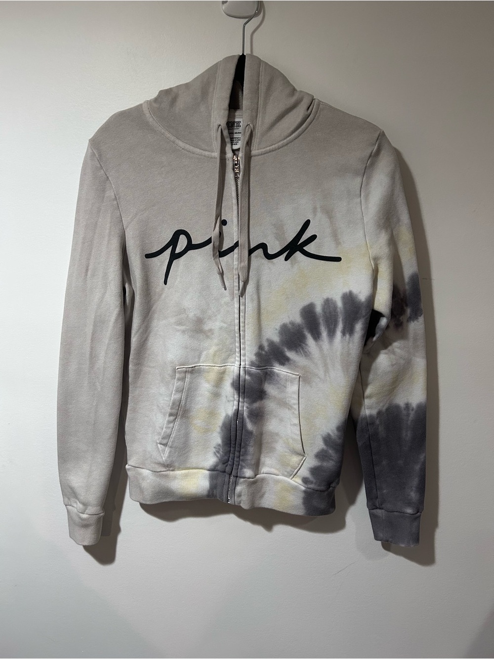 PINK Victoria's Secret Light Gray & White Zip-Up Hoodie
